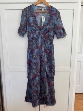 Urban Outfitters Flawed Blue Floral Maxi Dress with Purple Accents M
